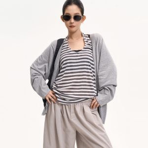 Korean Style V-Neck Long Sleeve Sun Protection Knitted Cardigan for Women - Summer Lazy Loose Air-Conditioned Top