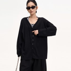 Korean Style V-Neck Long Sleeve Sun Protection Knitted Cardigan for Women - Summer Lazy Loose Air-Conditioned Top