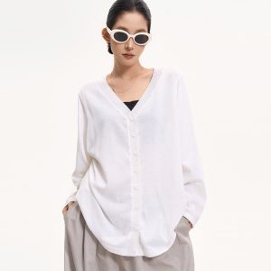 Korean Style V-Neck Long Sleeve Sun Protection Knitted Cardigan for Women - Summer Lazy Loose Air-Conditioned Top