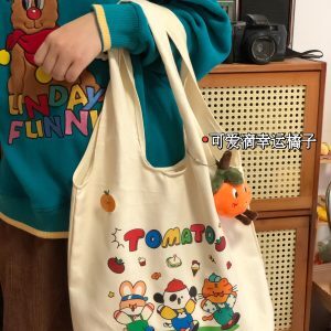 Korean-Style Versatile Canvas Tote Bag for Women, Cute Shoulder Bag with Large Capacity for Students and Everyday Use