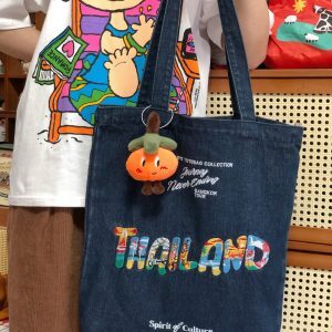 Korean-Style Versatile Denim Tote Bag for Women, Retro Large Capacity Commuter and Student Bag, Japanese-Inspired Fashion Accessory