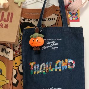 Korean-Style Versatile Denim Tote Bag for Women, Retro Large Capacity Commuter and Student Bag, Japanese-Inspired Fashion Accessory