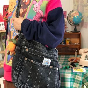 Korean-Style Vintage Denim Shoulder Bag - Large-Capacity Retro Crossbody for Women, Ideal for Commuting and Students