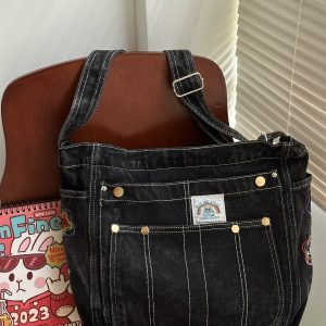Korean-Style Vintage Denim Shoulder Bag - Large-Capacity Retro Crossbody for Women, Ideal for Commuting and Students