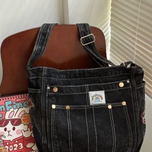 Korean-Style Vintage Denim Shoulder Bag - Large-Capacity Retro Crossbody for Women, Ideal for Commuting and Students
