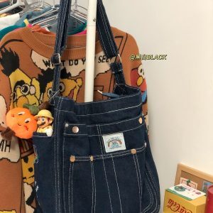 Korean-Style Vintage Denim Shoulder Bag - Large-Capacity Retro Crossbody for Women, Ideal for Commuting and Students