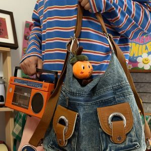 Korean-Style Vintage Large-Capacity Denim Crossbody Tote Bag for Women - Versatile College Student Backpack