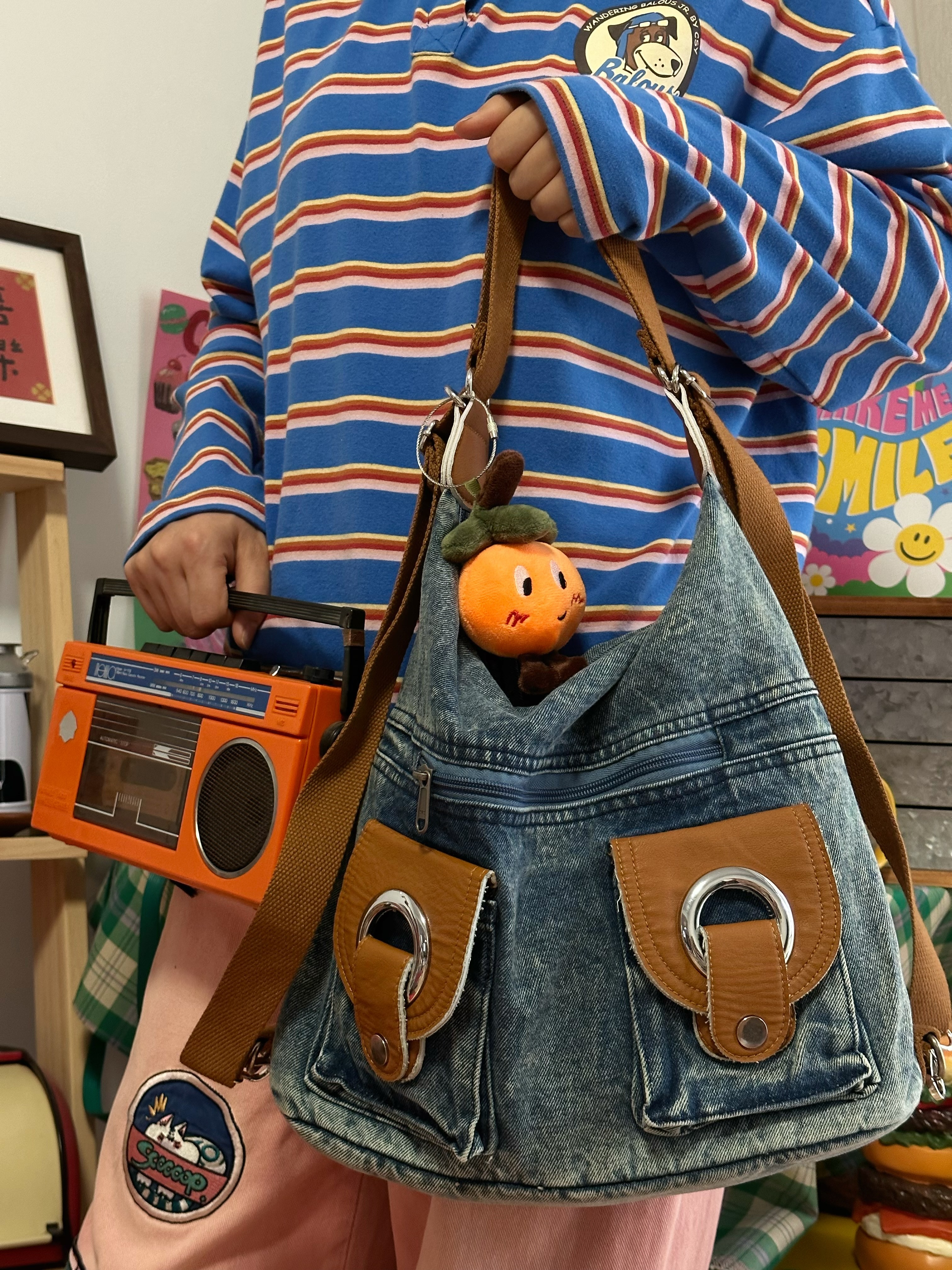 Korean-Style Vintage Large-Capacity Denim Crossbody Tote Bag for Women - Versatile College Student Backpack