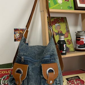 Korean-Style Vintage Large-Capacity Denim Crossbody Tote Bag for Women - Versatile College Student Backpack
