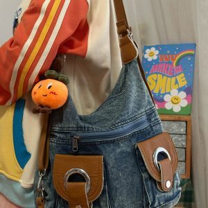 Korean-Style Vintage Large-Capacity Denim Crossbody Tote Bag for Women - Versatile College Student Backpack