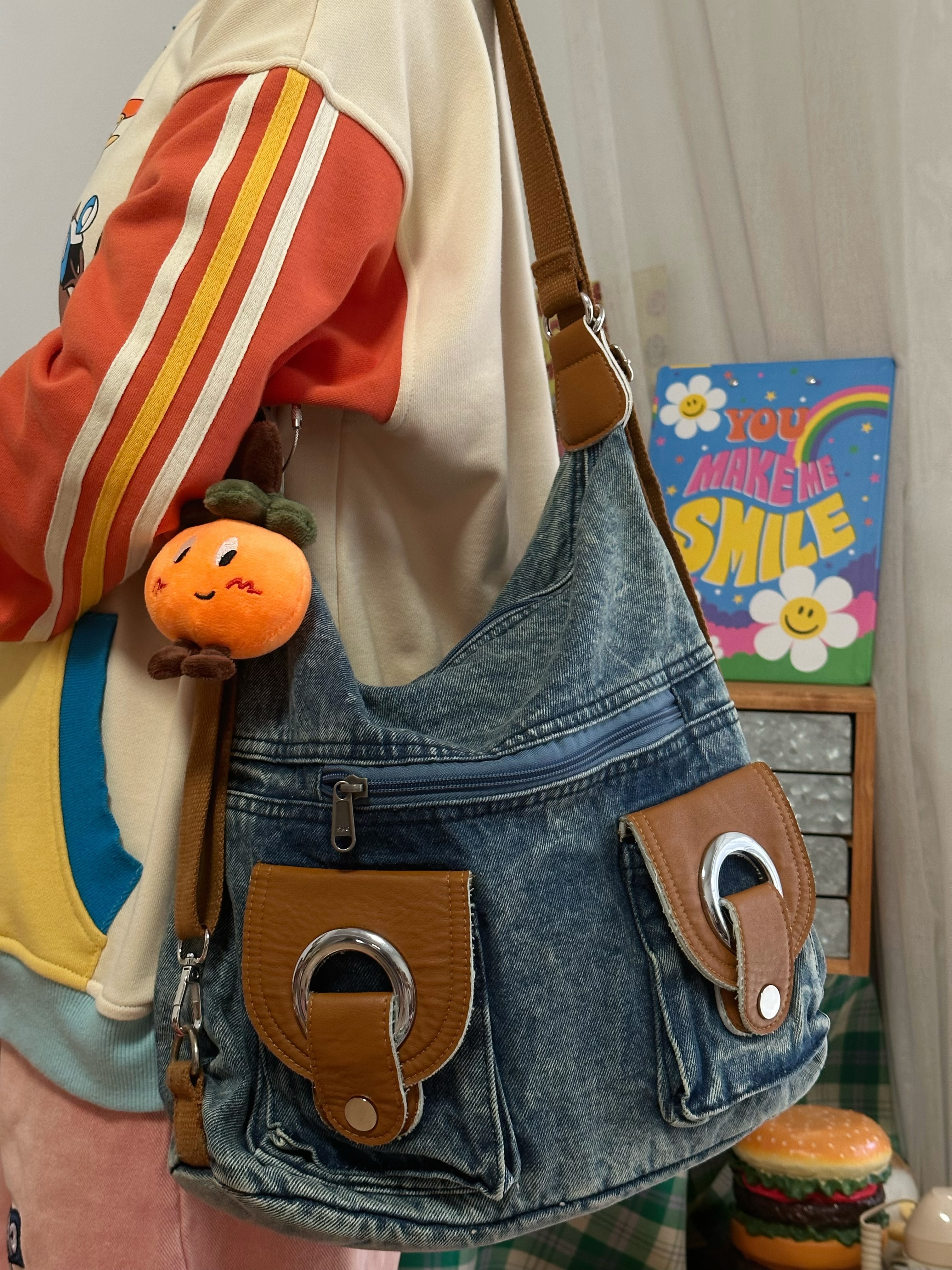 Korean-Style Vintage Large-Capacity Denim Crossbody Tote Bag for Women - Versatile College Student Backpack