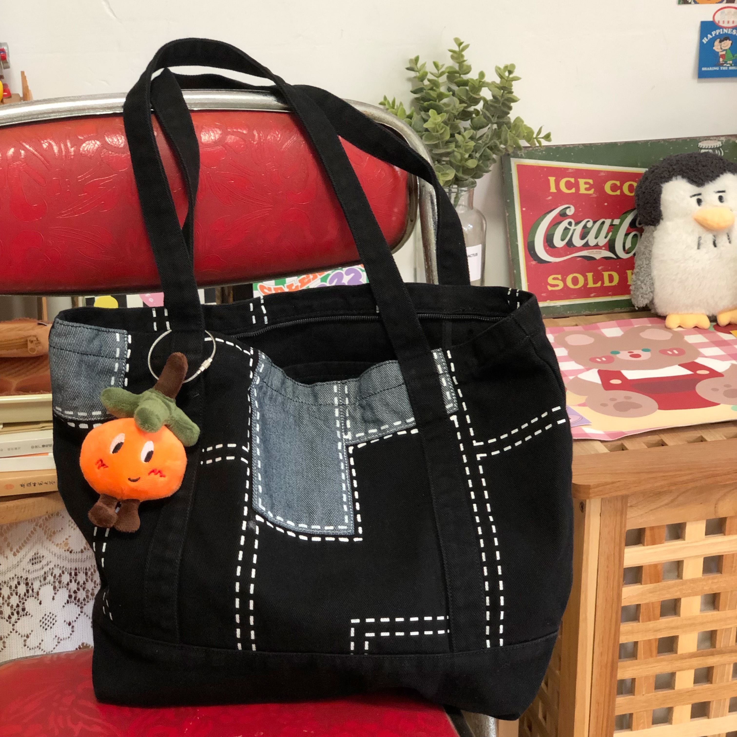 Korean-Style Vintage Patchwork Denim Bag for Women - Large Capacity Shoulder Commuting Tote for Students and Everyday Use