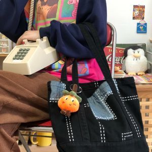 Korean-Style Vintage Patchwork Denim Bag for Women - Large Capacity Shoulder Commuting Tote for Students and Everyday Use