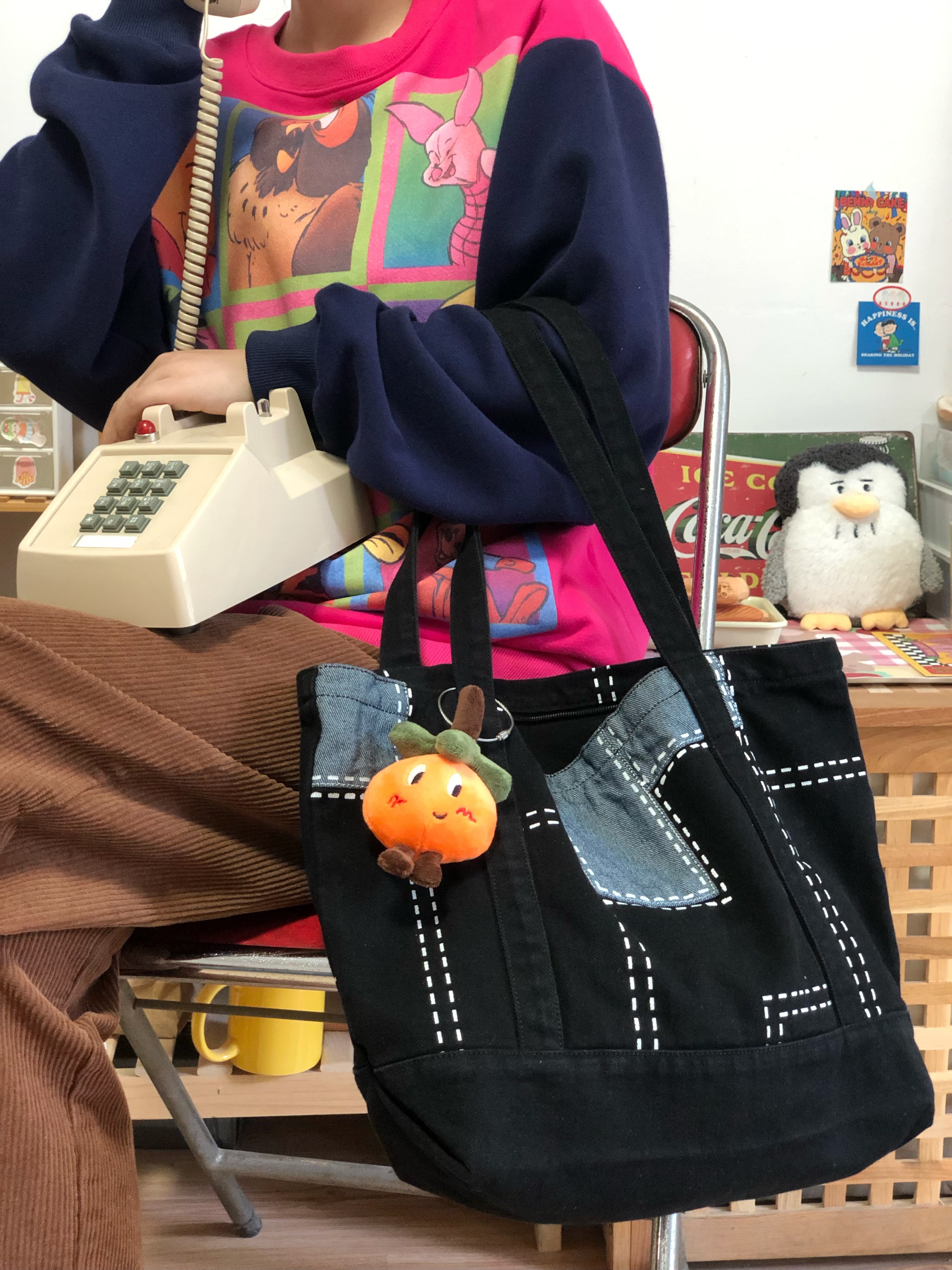 Korean-Style Vintage Patchwork Denim Bag for Women - Large Capacity Shoulder Commuting Tote for Students and Everyday Use