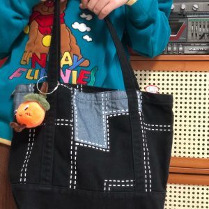 Korean-Style Vintage Patchwork Denim Bag for Women - Large Capacity Shoulder Commuting Tote for Students and Everyday Use