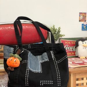 Korean-Style Vintage Patchwork Denim Bag for Women - Large Capacity Shoulder Commuting Tote for Students and Everyday Use