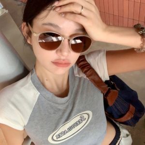 Korean-Style Vintage Round Frame Tea-Colored Polarized UV Protection Sunglasses for Women - Perfect for Small Faces and Street Photography