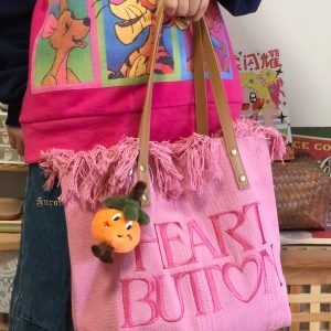 Korean Style Vintage Tassel Canvas Shoulder Bag - Large Capacity Versatile Tote for Women & Students - Spring & Summer Fashion