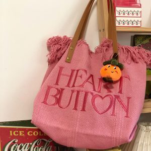 Korean Style Vintage Tassel Canvas Shoulder Bag - Large Capacity Versatile Tote for Women & Students - Spring & Summer Fashion