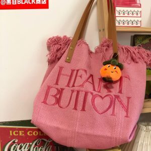 Korean Style Vintage Tassel Canvas Shoulder Bag - Large Capacity Versatile Tote for Women & Students - Spring & Summer Fashion