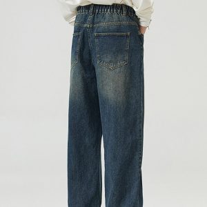Korean Style Vintage Wash Wide-Leg Denim Pants for Men and Women, Casual Loose Straight Trousers, Trendy 90s Fashion