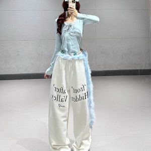 Korean Style White Letter Sports Pants for Women - Loose Fit Jazz Dance Straight Leg Sweatpants for Spring Summer Fashion