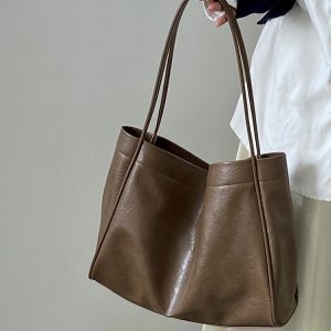 Korean Style Women's Casual Soft Leather Shoulder Tote Bag - Fashionable Commuter Bag for Everyday Use
