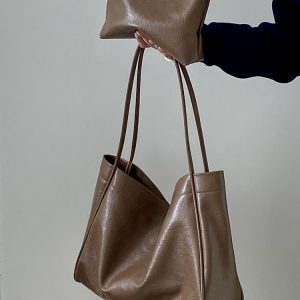 Korean Style Women's Casual Soft Leather Shoulder Tote Bag - Fashionable Commuter Bag for Everyday Use