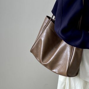 Korean Style Women's Casual Soft Leather Shoulder Tote Bag - Fashionable Commuter Bag for Everyday Use