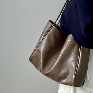 Korean Style Women's Casual Soft Leather Shoulder Tote Bag - Fashionable Commuter Bag for Everyday Use
