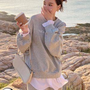 Korean Style Women's Sweatshirt and Long Skirt Set - Casual Two-Piece Outfit for Spring and Autumn 2025