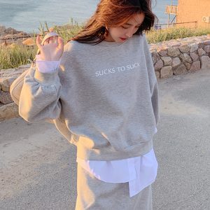 Korean Style Women's Sweatshirt and Long Skirt Set - Casual Two-Piece Outfit for Spring and Autumn 2025
