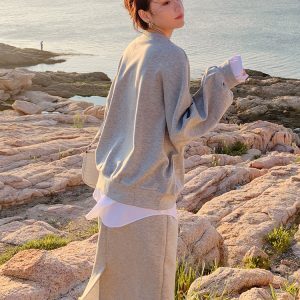 Korean Style Women's Sweatshirt and Long Skirt Set - Casual Two-Piece Outfit for Spring and Autumn 2025