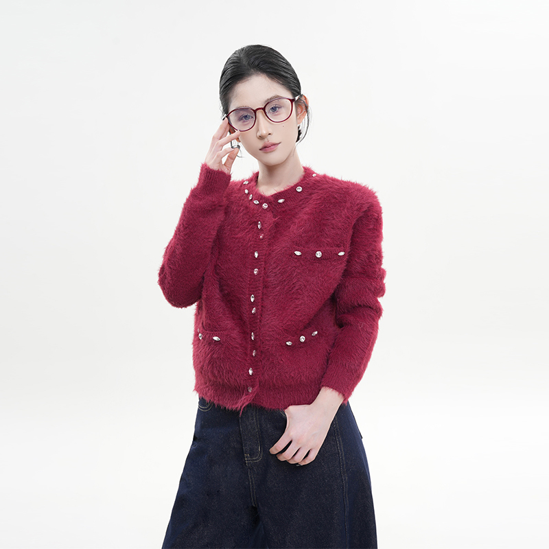 Korean Style Women's Winter Loose Knit Cardigan Sweater with Round Neck and Long Sleeves