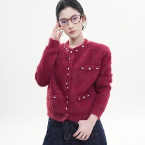 Korean Style Women's Winter Loose Knit Cardigan Sweater with Round Neck and Long Sleeves
