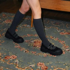 Korean Women's Mary Jane Shoes with Bow Buckle Strap - Height-Increasing Thick-Soled Versatile Casual Workwear Flats