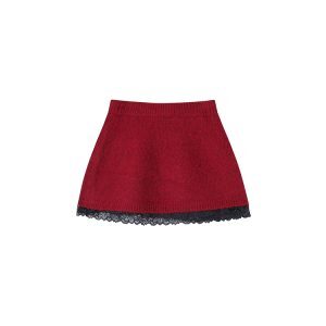 Lace Edge Spliced Thick Knitted Sweater Set for Women - Autumn Winter Loose Long Sleeve Christmas Top in Korean Style