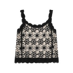 Lace Hollow Sleeveless Knitted Camisole - Women's Summer Korean-Style Loose Off-Shoulder Top
