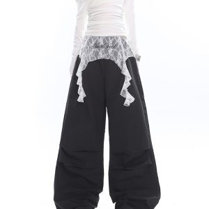Lace Splicing Pleated Wide-Leg Trousers for Women - Unique Autumn/Winter Style, Trendy Niche Design, Fashionable Long Pants