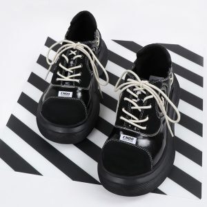 Lace-Up Dad Shoes for Women - 2025 Spring/Summer Thick-Soled Black Sports Sneakers, Niche Big Toe Design, Y2K Style