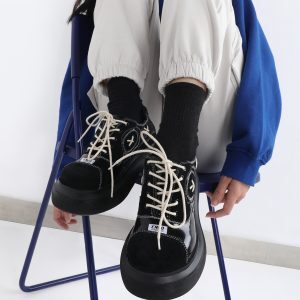 Lace-Up Dad Shoes for Women - 2025 Spring/Summer Thick-Soled Black Sports Sneakers, Niche Big Toe Design, Y2K Style