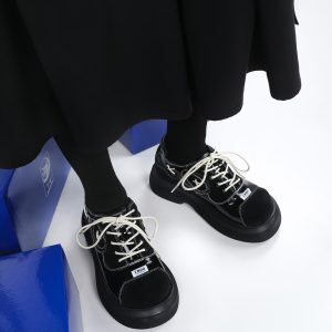 Lace-Up Dad Shoes for Women - 2025 Spring/Summer Thick-Soled Black Sports Sneakers, Niche Big Toe Design, Y2K Style