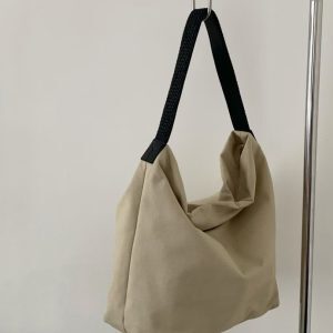 Large Capacity Canvas Tote Bag with Genuine Leather Woven Rope Strap - Versatile Bucket-Style Women's Shoulder Bag
