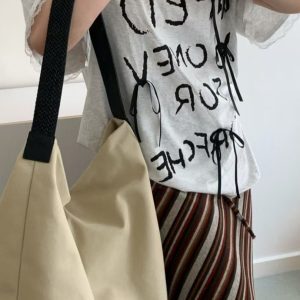 Large Capacity Canvas Tote Bag with Genuine Leather Woven Rope Strap - Versatile Bucket-Style Women's Shoulder Bag