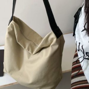 Large Capacity Canvas Tote Bag with Genuine Leather Woven Rope Strap - Versatile Bucket-Style Women's Shoulder Bag