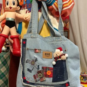 Large Capacity Denim Crossbody Bag for Women - Handmade Commuter Tote, Cute Student Style, Y2K Fashion Accessory