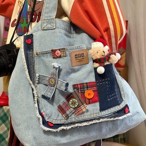 Large Capacity Denim Crossbody Bag for Women - Handmade Commuter Tote, Cute Student Style, Y2K Fashion Accessory