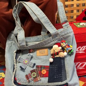 Large Capacity Denim Crossbody Bag for Women - Handmade Commuter Tote, Cute Student Style, Y2K Fashion Accessory