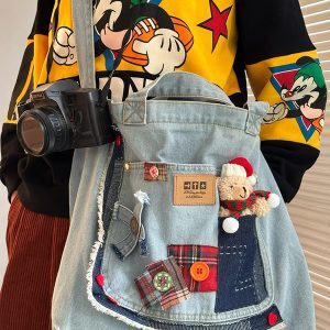 Large Capacity Denim Crossbody Bag for Women - Handmade Commuter Tote, Cute Student Style, Y2K Fashion Accessory