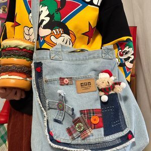 Large Capacity Denim Crossbody Bag for Women - Handmade Commuter Tote, Cute Student Style, Y2K Fashion Accessory
